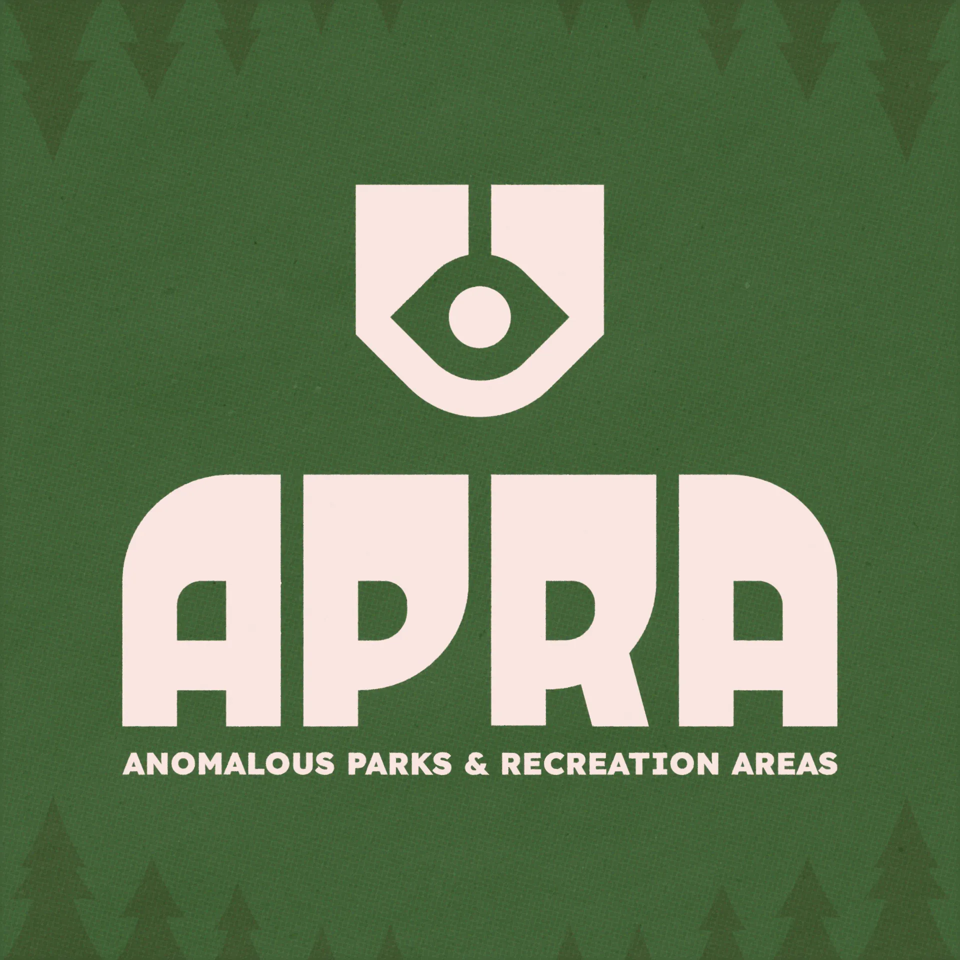 An off-white logo on a dark green background. The logo is comprised of an icon, and text component. The icon utilizes negative space to give the appearance of an eye, hanging by a thread. Or perhaps it's a UFO?

                        The text, in rounded, bold letters that straighten at the top, reads: APRA. Below it are smaller letters, reading: Anomalous Parks & Recreation Areas.